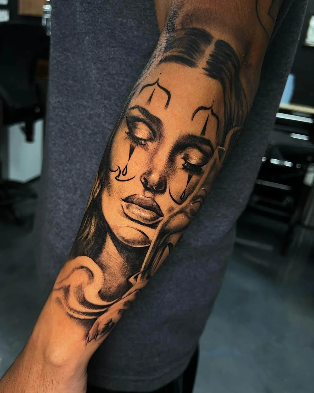 Black & Gray tattoo by Sloe Rivera at Golden Child Tattoo in Escondido