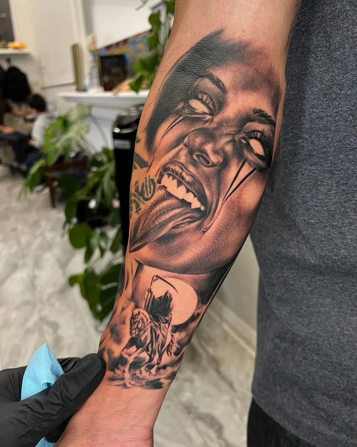 Black & Gray tattoo by Sloe Rivera at Golden Child Tattoo in Escondido