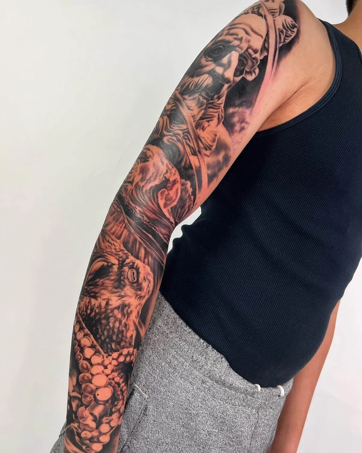 Black & Gray tattoo by Sloe Rivera at Golden Child Tattoo in Escondido