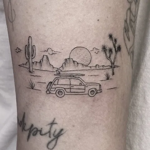 Fine Line tattoo by Stephen Carballo at Golden Child Tattoo in Escondido