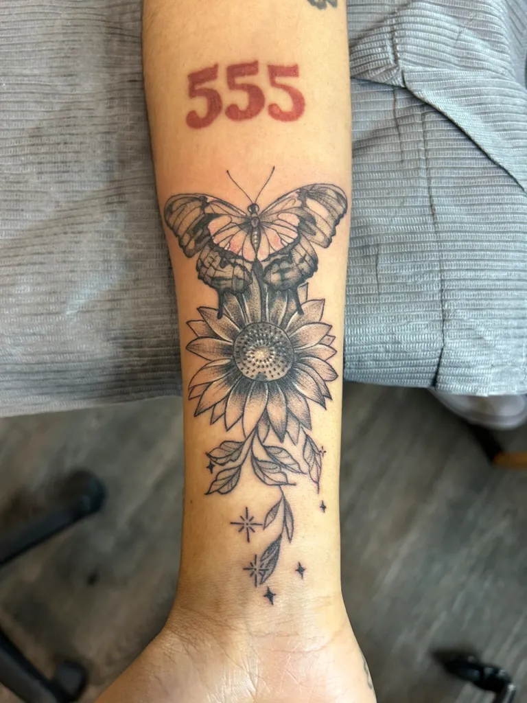Floral tattoo by Katelyn Alvarado at Golden Child Tattoo in Escondido