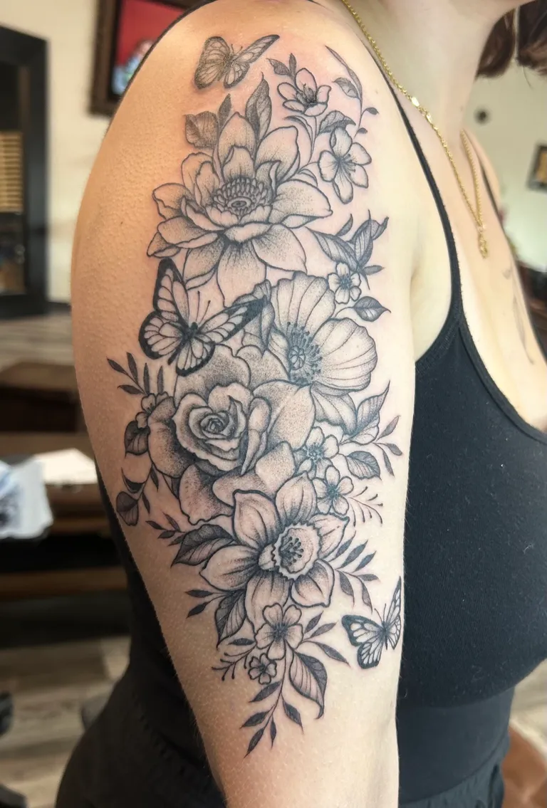 Floral tattoo by Katelyn Alvarado at Golden Child Tattoo in Escondido