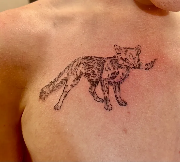 Illustrative tattoo by Katelyn Alvarado at Golden Child Tattoo in Escondido