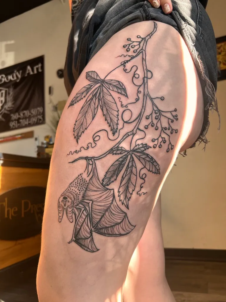 Illustrative tattoo by Katelyn Alvarado at Golden Child Tattoo in Escondido