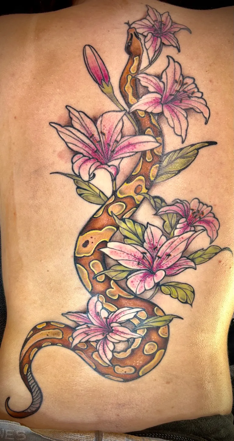 Illustrative tattoo by Katelyn Alvarado at Golden Child Tattoo in Escondido