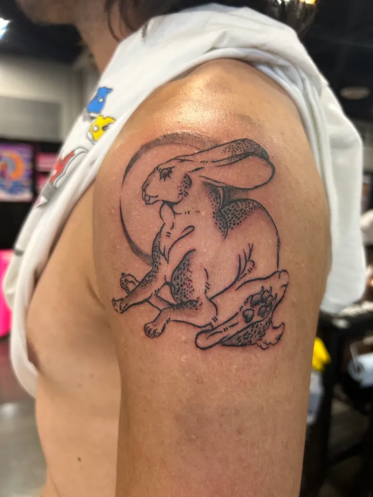 Illustrative tattoo by Katelyn Alvarado at Golden Child Tattoo in Escondido