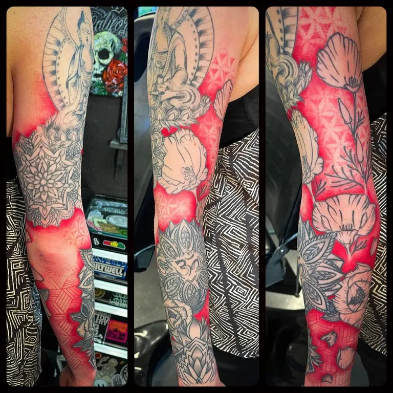 Illustrative tattoo by Nick Crawford at Golden Child Tattoo in Escondido