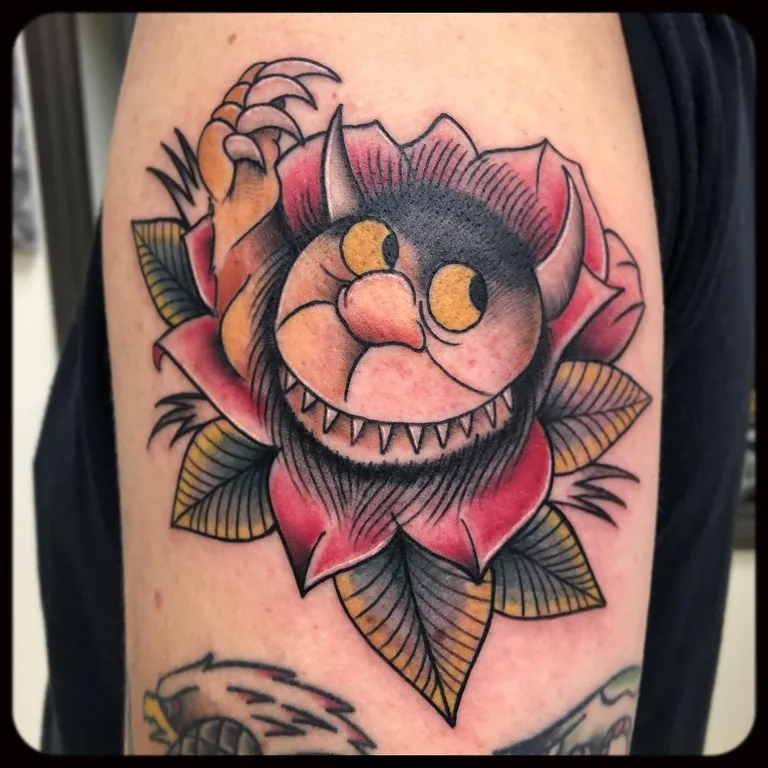 Illustrative tattoo by Nick Crawford at Golden Child Tattoo in Escondido