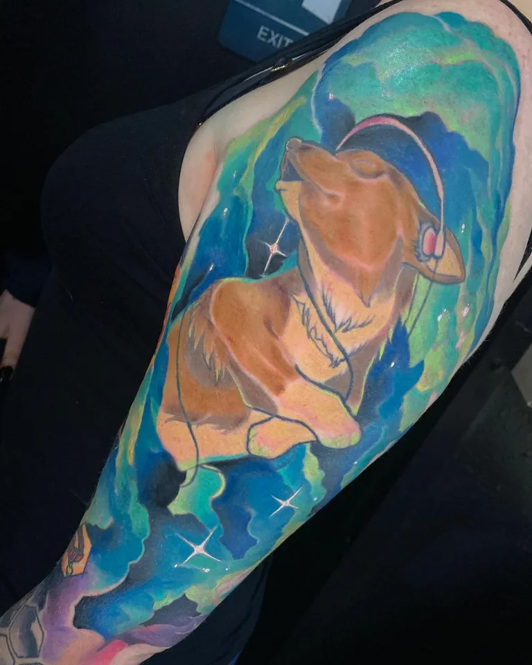 Illustrative tattoo by Estefan Ortiz AKA Rayz at Golden Child Tattoo in Escondido