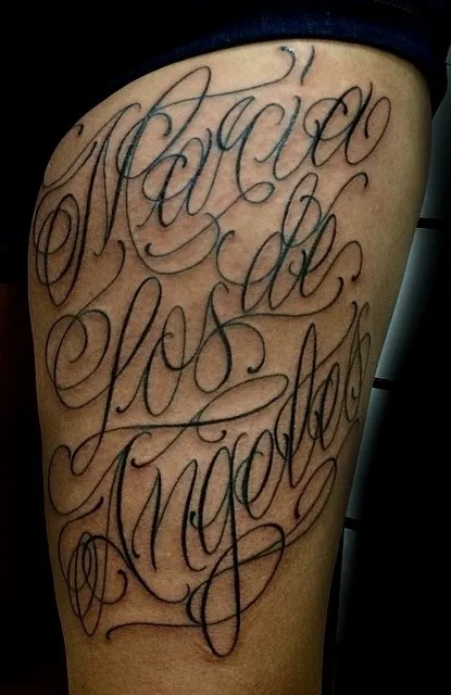 Script & Lettering tattoo by Kurt (Tatzilla) at Golden Child Tattoo in Escondido