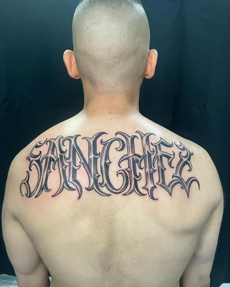 Script & Lettering tattoo by Brandon Castillo AKA Sixer at Golden Child Tattoo in Escondido