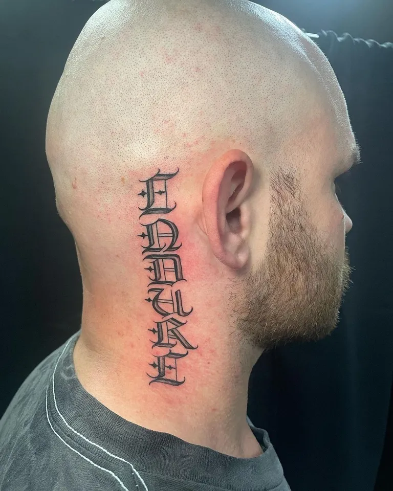 Script & Lettering tattoo by Brandon Castillo AKA Sixer at Golden Child Tattoo in Escondido
