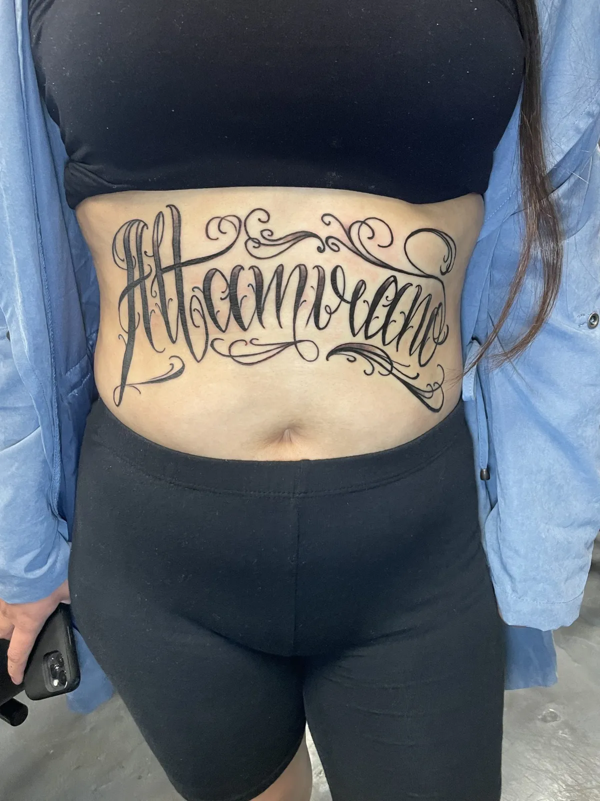Script & Lettering tattoo by Brandon Castillo AKA Sixer at Golden Child Tattoo in Escondido