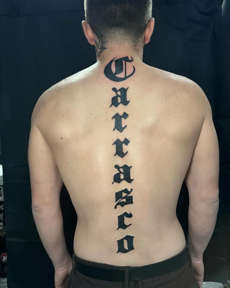 Script & Lettering tattoo by Brandon Castillo AKA Sixer at Golden Child Tattoo in Escondido