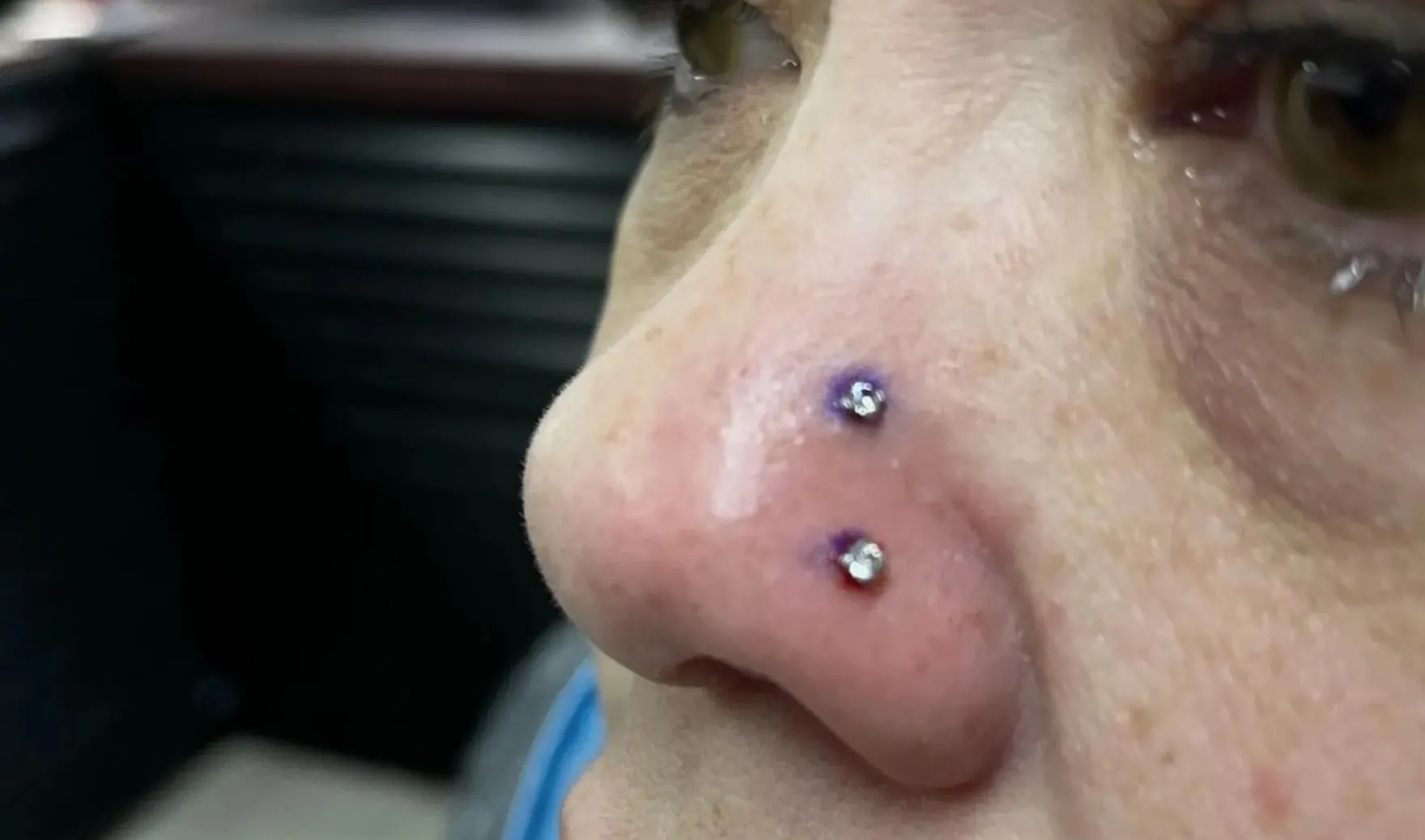 Nostril piercing by Wheels at Golden Child Tattoo in Escondido