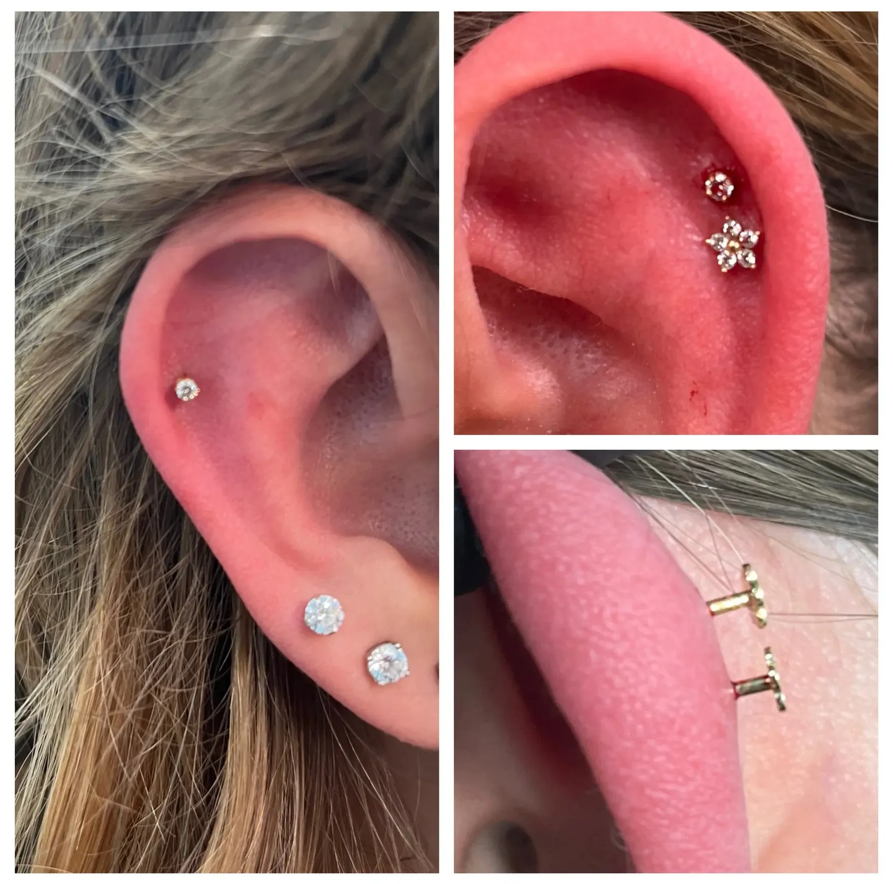 Helix piercings by Wheels at Golden Child Tattoo in Escondido