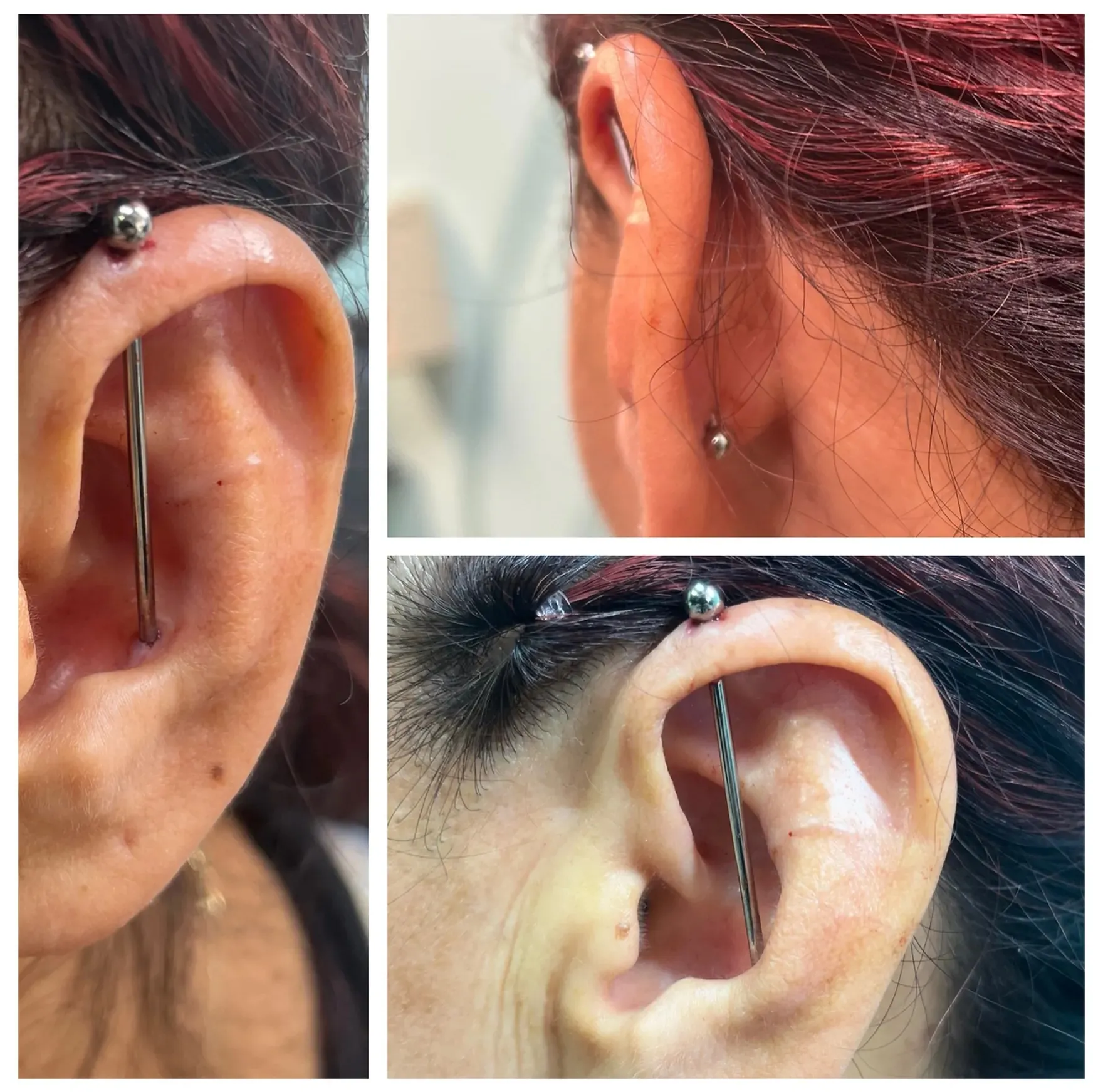 Vertical industrial piercing by Wheels at Golden Child Tattoo in Escondido