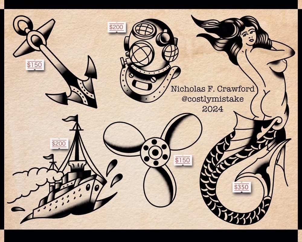 Nautical flash tattoos